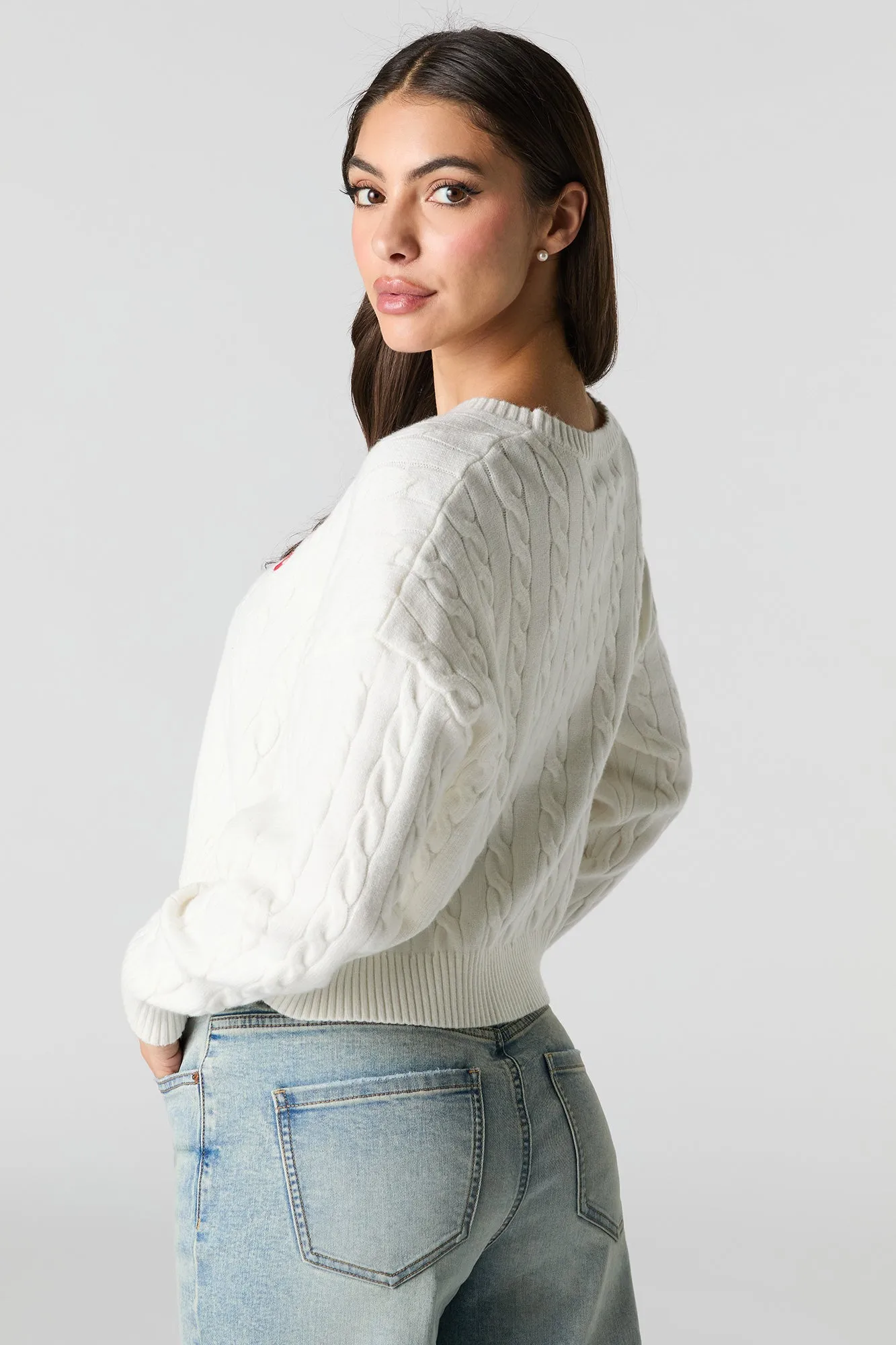 Embroidered Cable Knit Cropped Sweater sold by Urban Planet product image thumbnail 2
