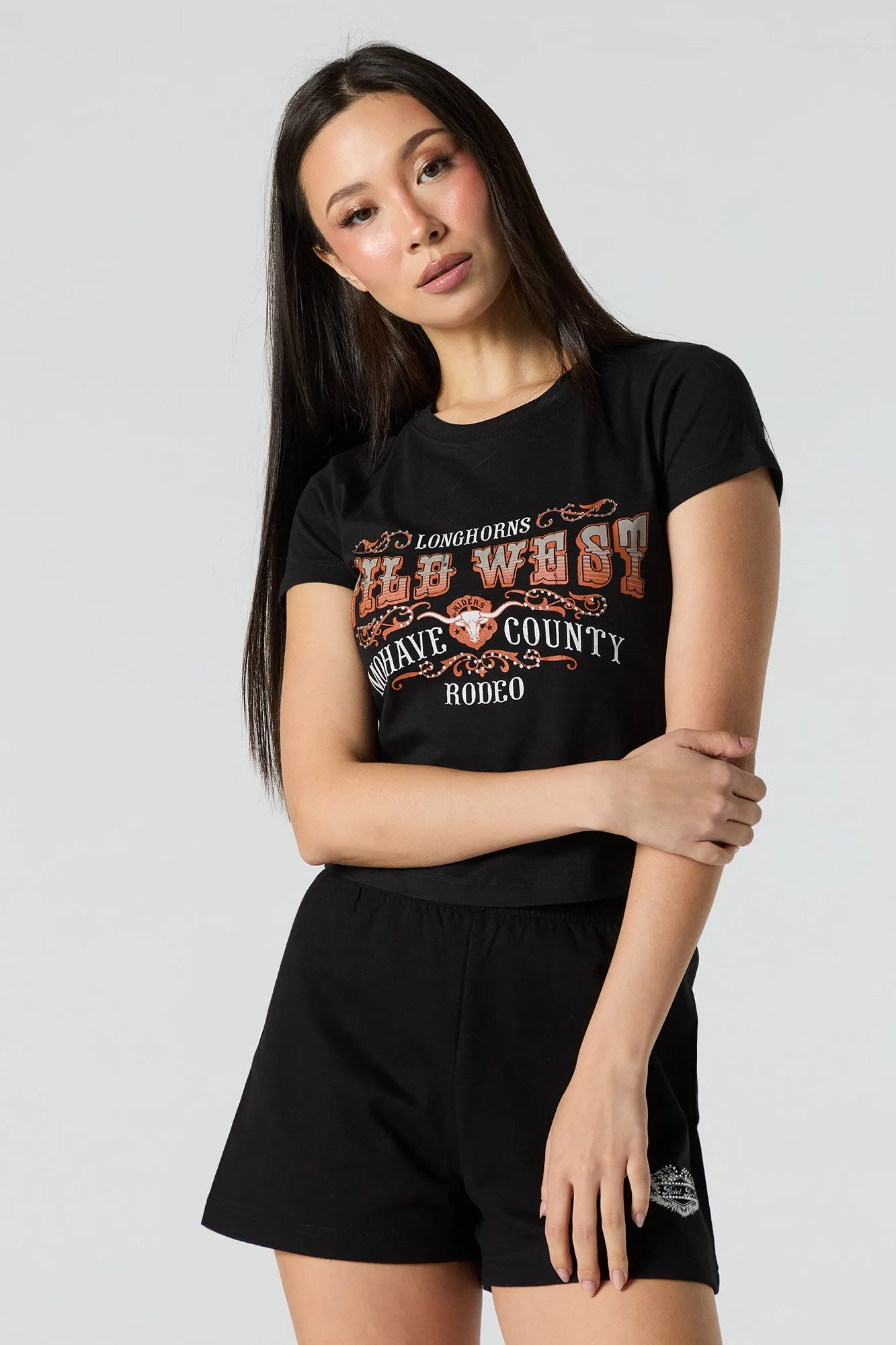 T-shirt ultracourt à imprimé Wild West avec pierres du Rhin sold by Urban Planet