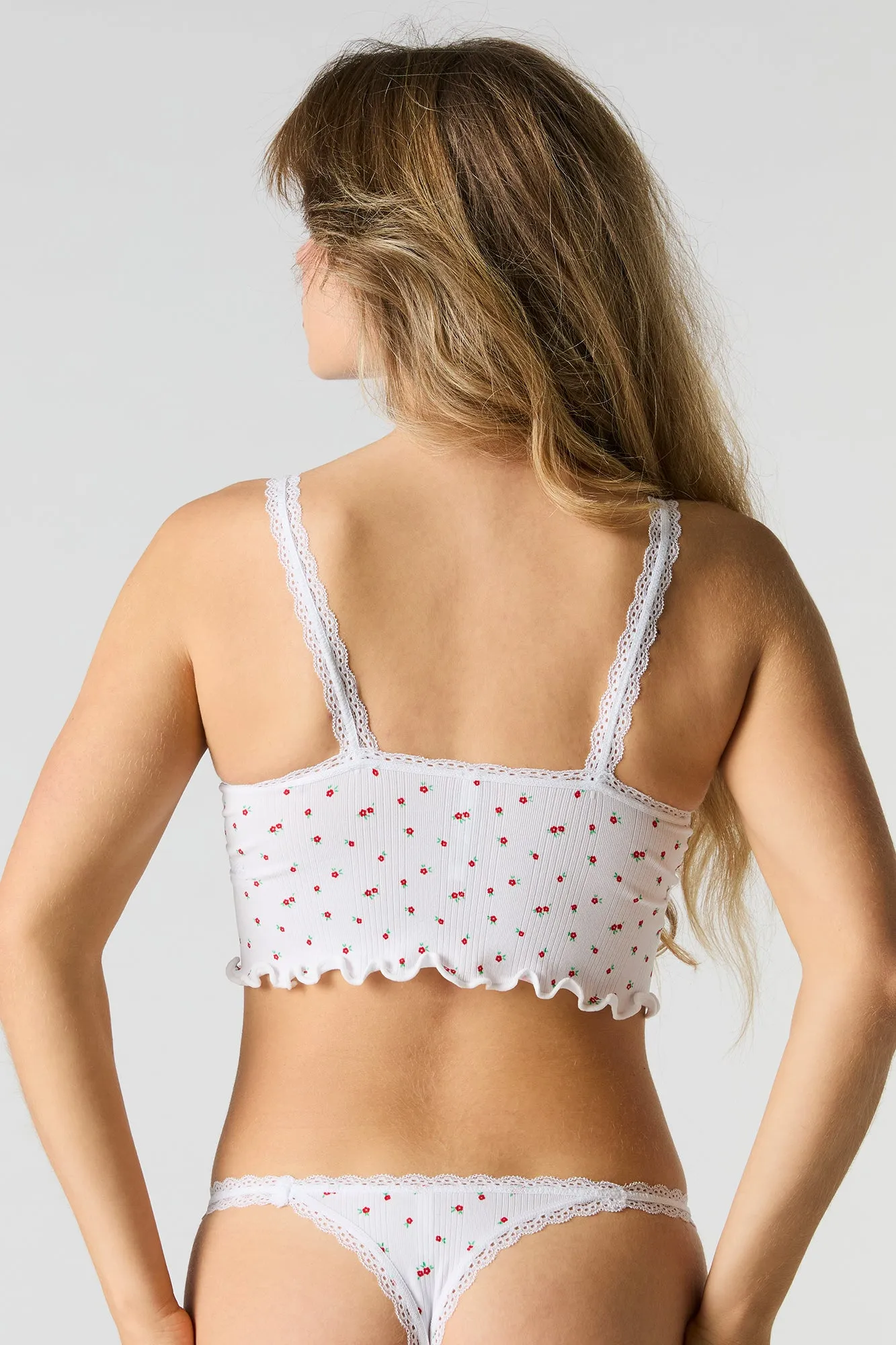 Ensemble deux pièces camisole côtelée sans couture à brodure en dentelle et culotte tanga sold by Urban Planet product image thumbnail 3