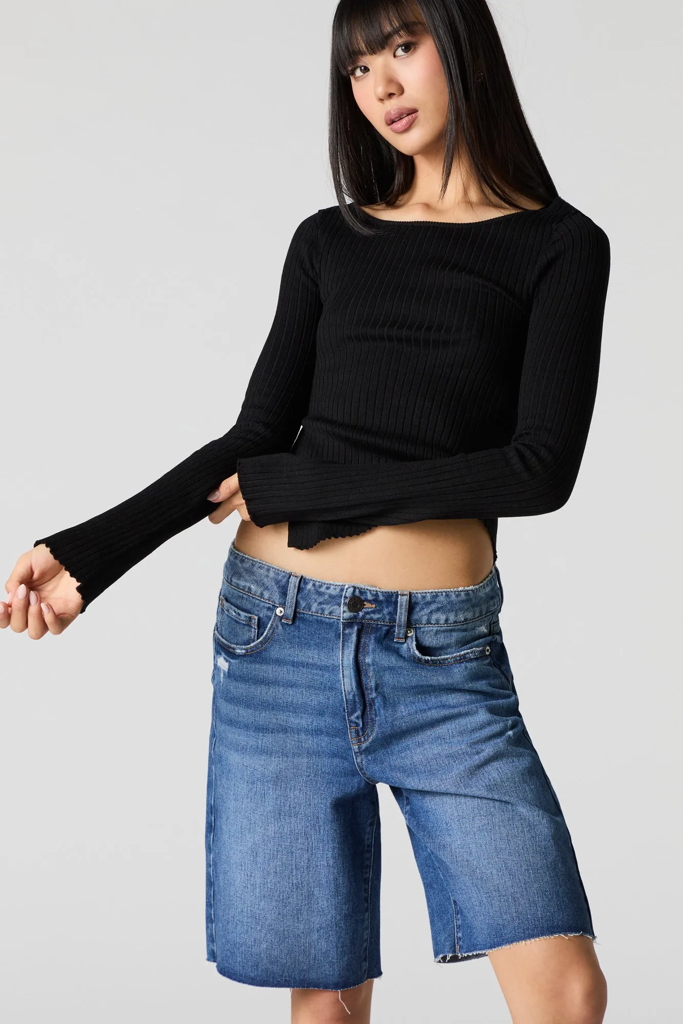 Jort ample délavé foncé avec franges sold by Urban Planet