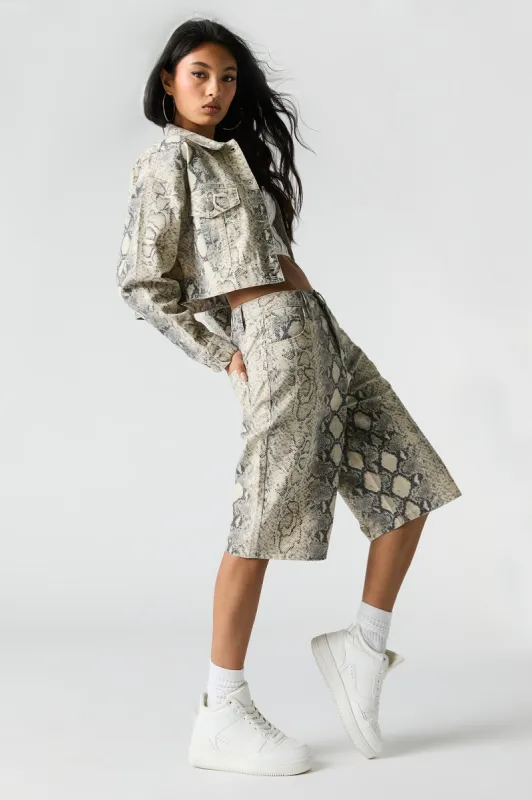 Printed Denim Jort sold by Urban Planet