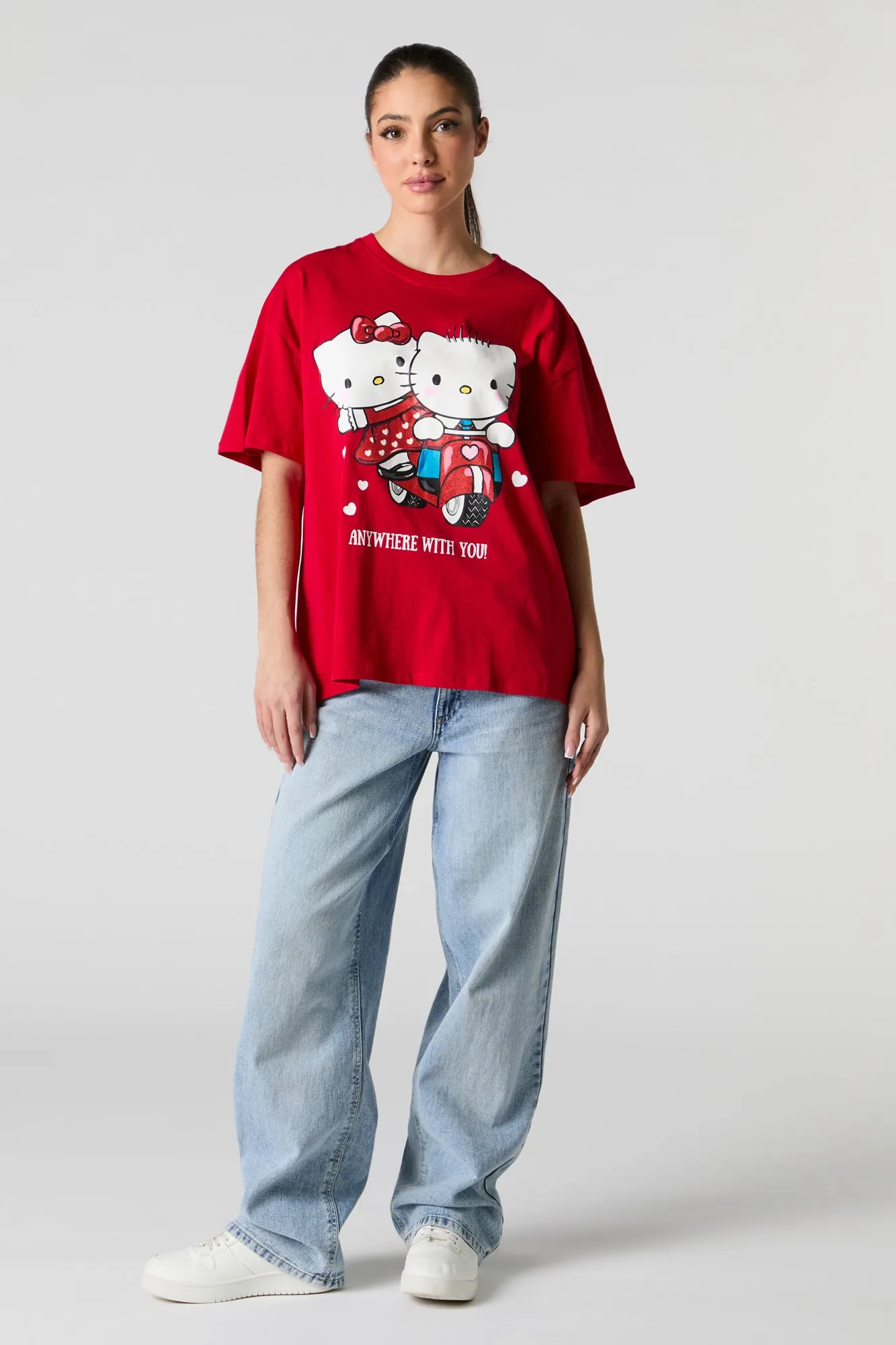 Valentines Anywhere With You Hello Kitty Graphic Boyfriend T-Shirt sold by Urban Planet product image thumbnail 3