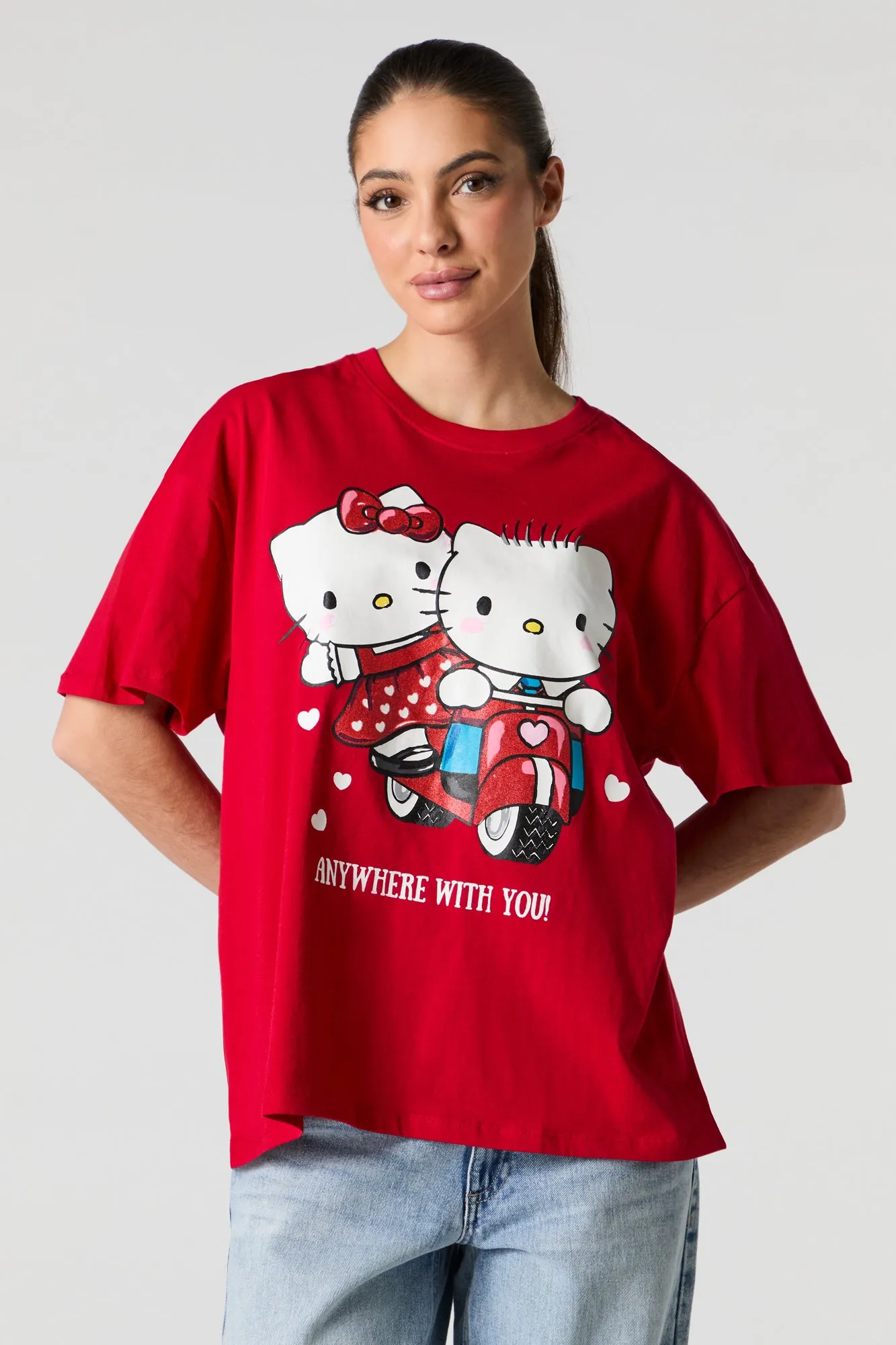 T-shirt coupe garçonne à imprimé Hello Kitty Anywhere With You Valentin sold by Urban Planet