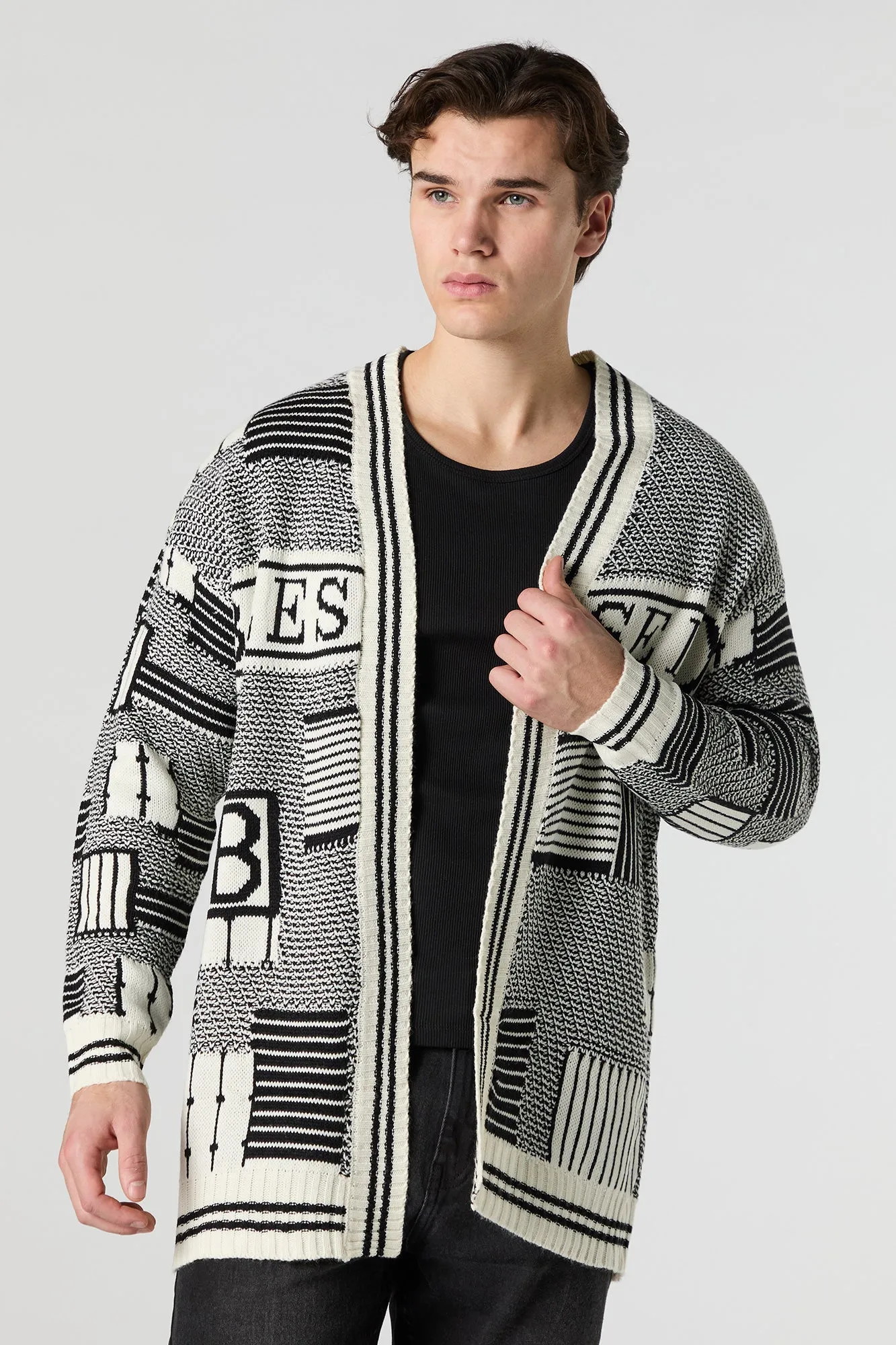 Jacquard Knit Open Front Cardigan sold by Urban Planet