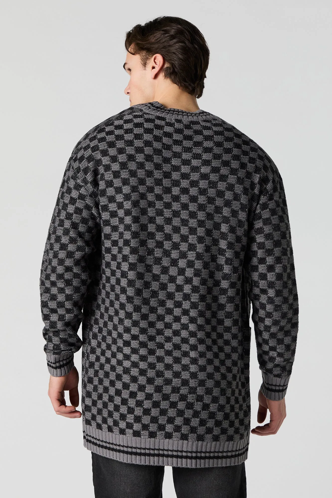 Checkered Knit Open Front Cardigan sold by Urban Planet product image thumbnail 2