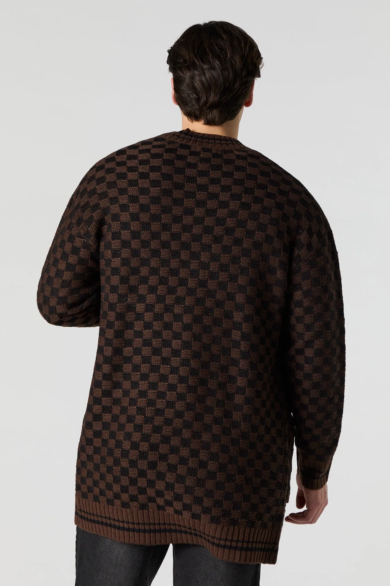 Checkered Knit Open Front Cardigan sold by Urban Planet product image thumbnail 5