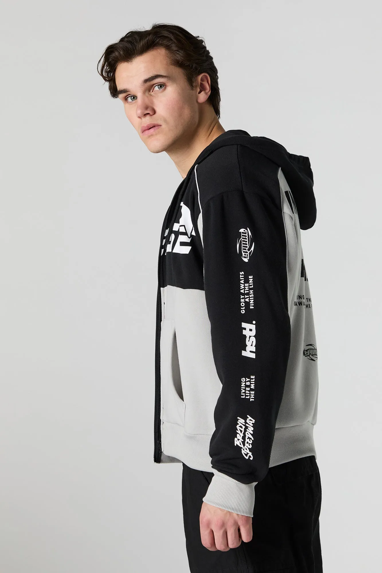 Racing Graphic Fleece Zip-Up Hoodie sold by Urban Planet product image thumbnail 4