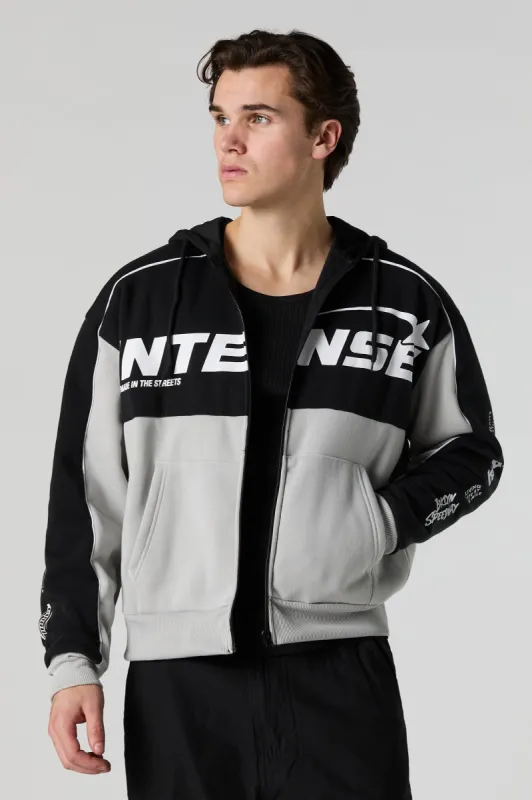 Racing Graphic Fleece Zip-Up Hoodie sold by Urban Planet
