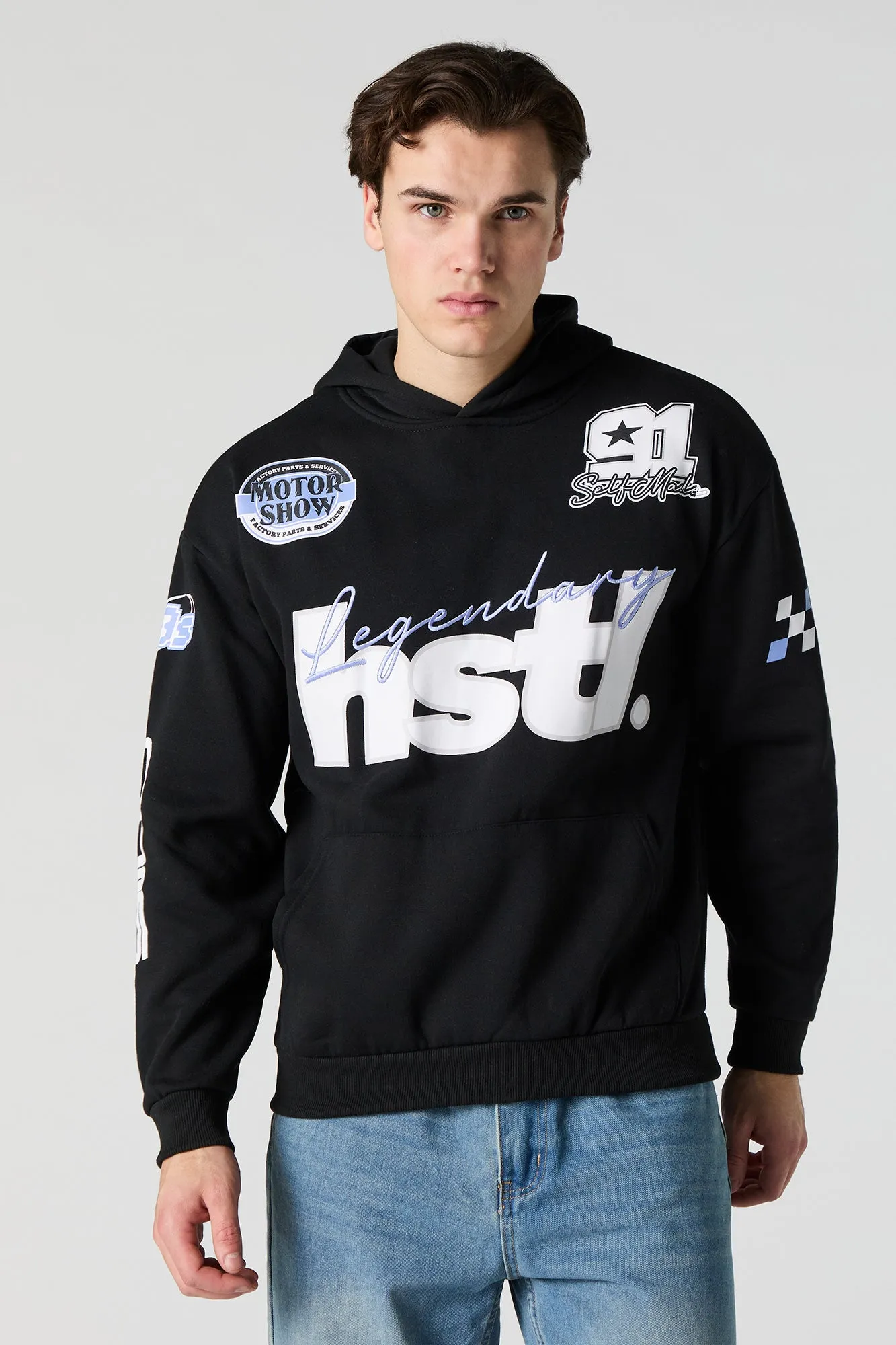 Racing Graphic Embroidered Fleece Hoodie sold by Urban Planet product image thumbnail 5