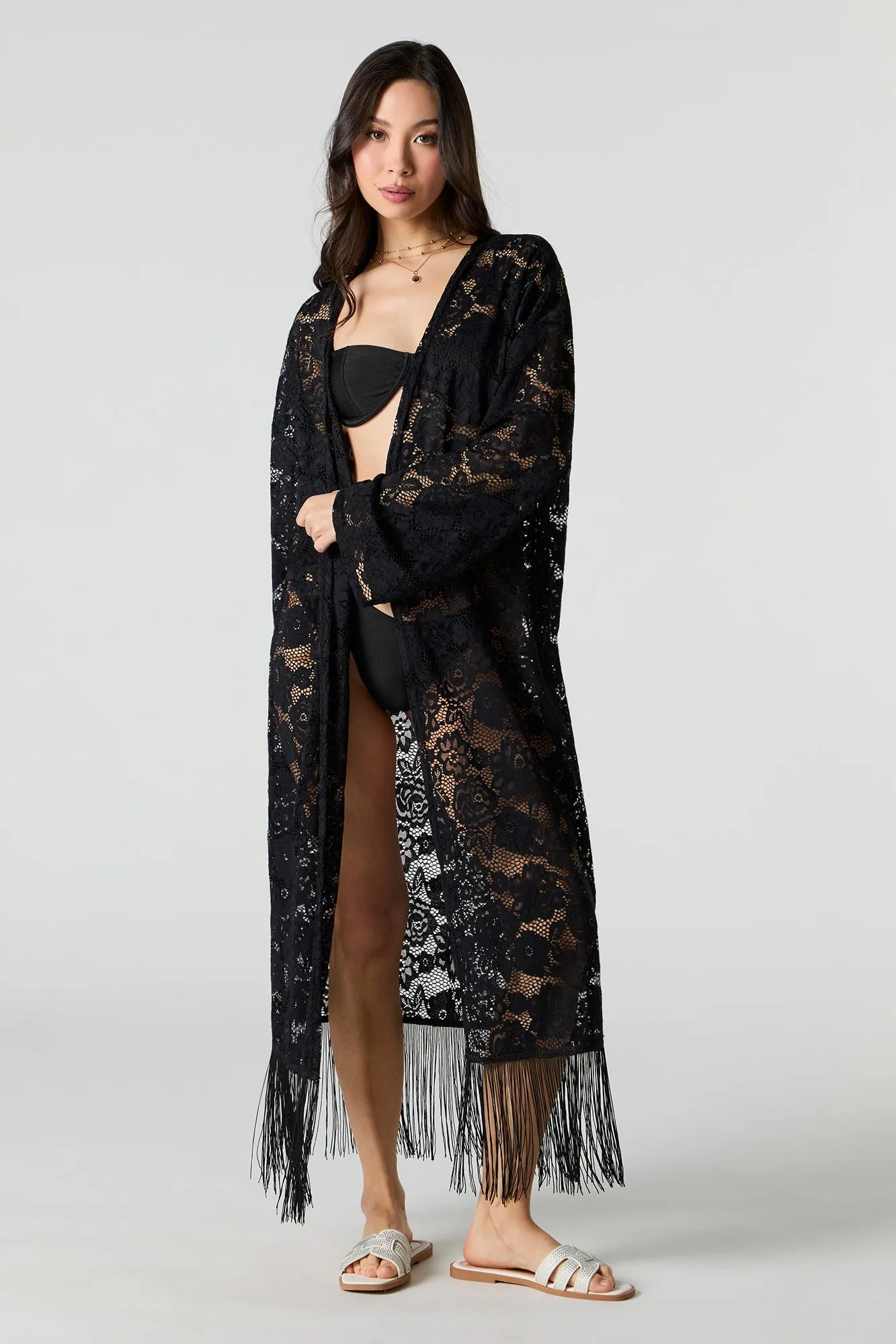 Floral Lace Fringe Kimono Cover Up sold by Urban Planet product image thumbnail 5