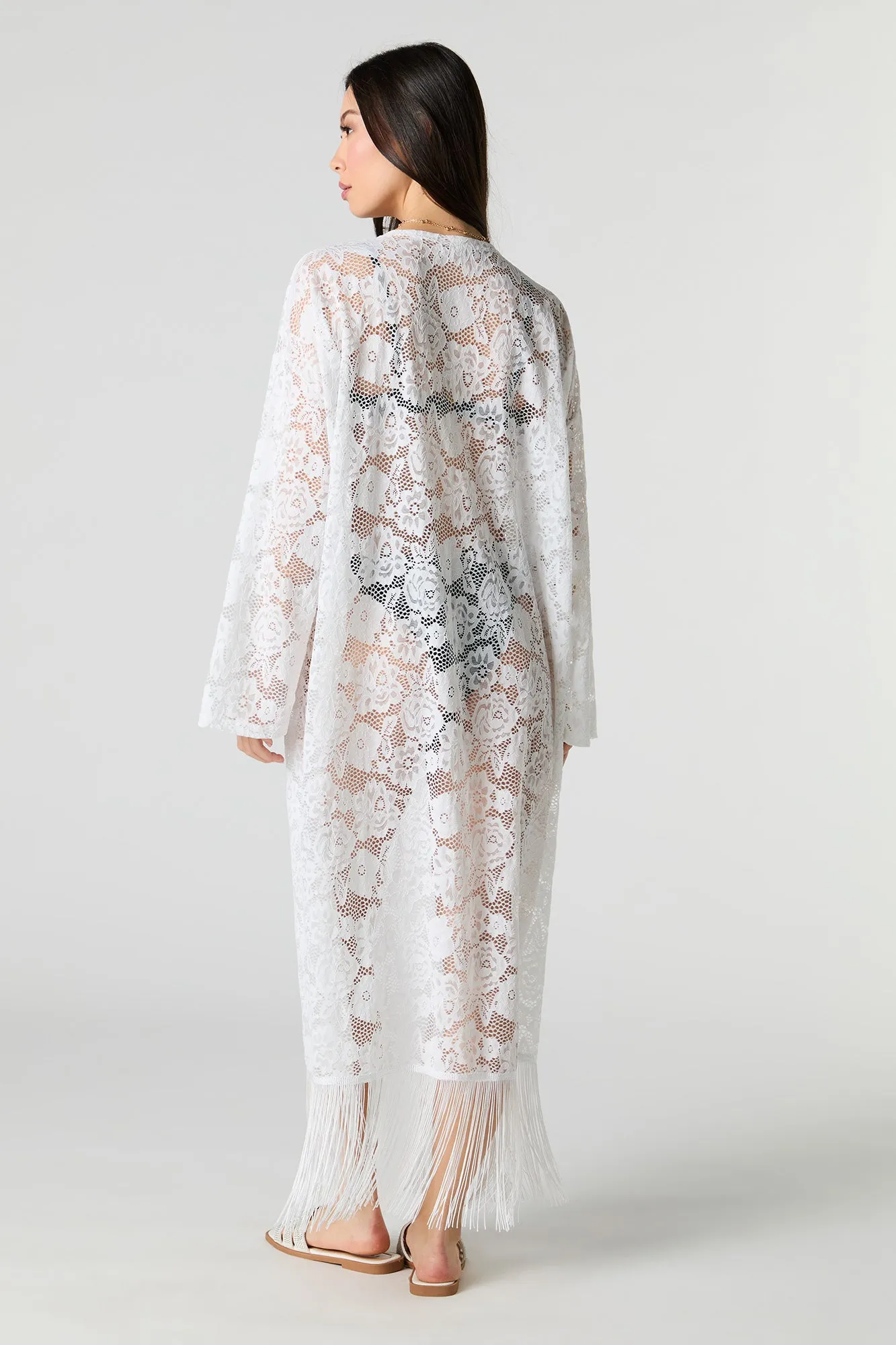 Floral Lace Fringe Kimono Cover Up sold by Urban Planet product image thumbnail 3