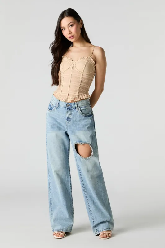 Rhinestone Heart Cut-Out Wide Leg Jean sold by Urban Planet