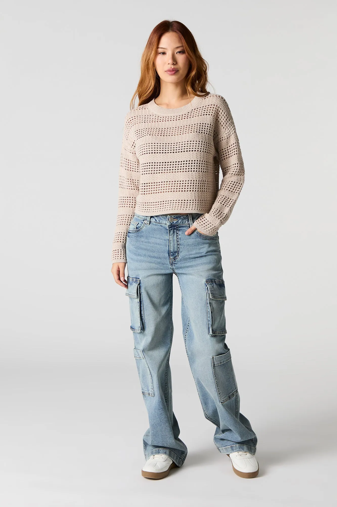 Open Knit Crewneck Sweater sold by Urban Planet product image thumbnail 3