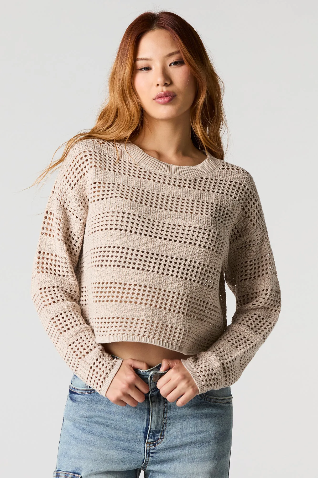 Open Knit Crewneck Sweater sold by Urban Planet