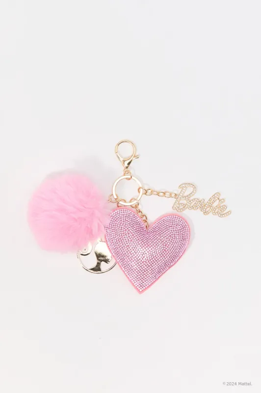 Barbie™ Rhinestone Heart Pom Pom Keychain sold by Urban Planet
