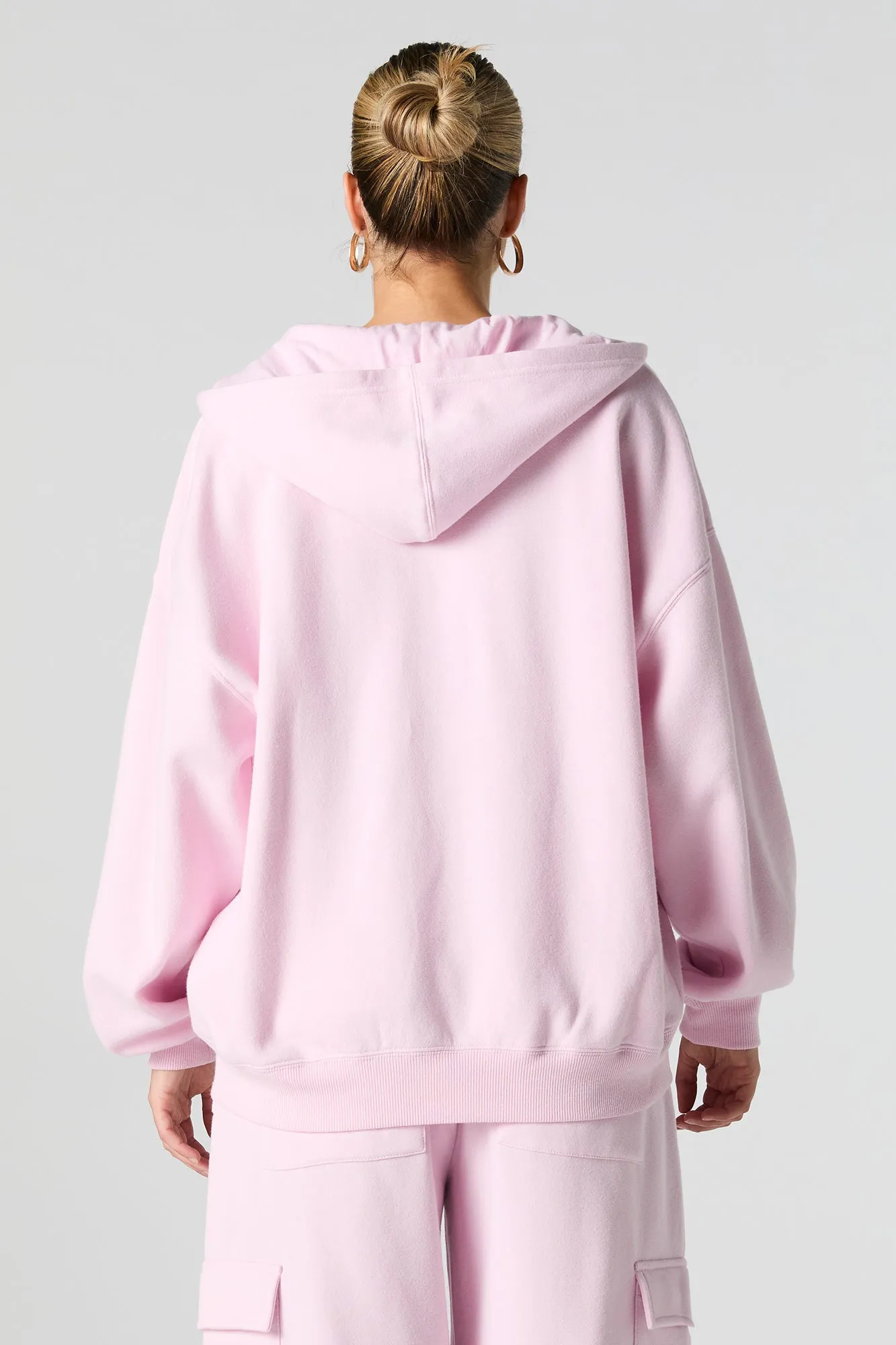 Oversized Solid Fleece Zip-Up Hoodie sold by Urban Planet product image thumbnail 2