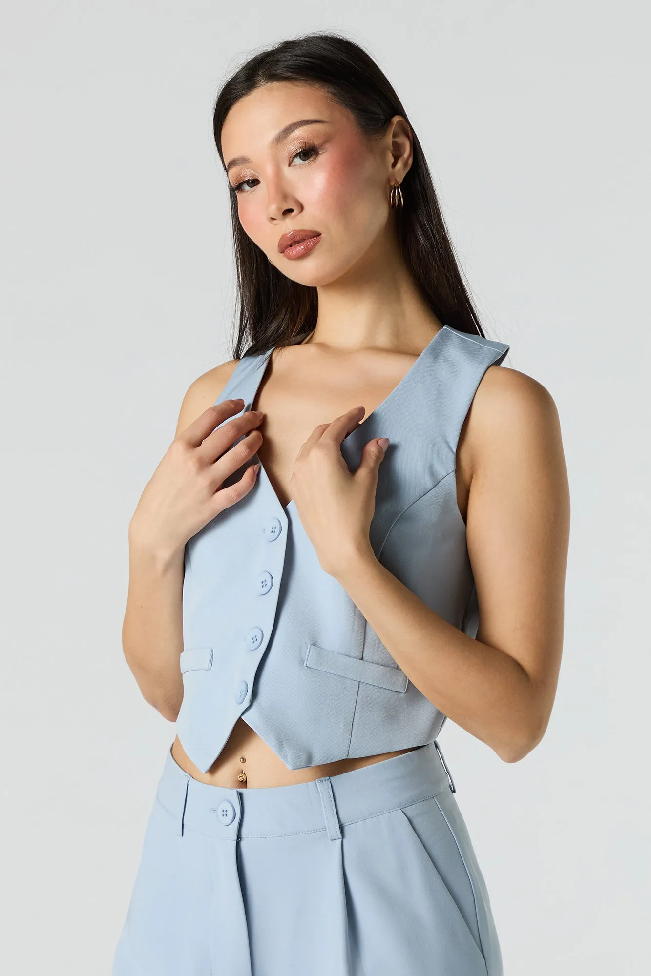 Cropped Button-Up Vest sold by Urban Planet