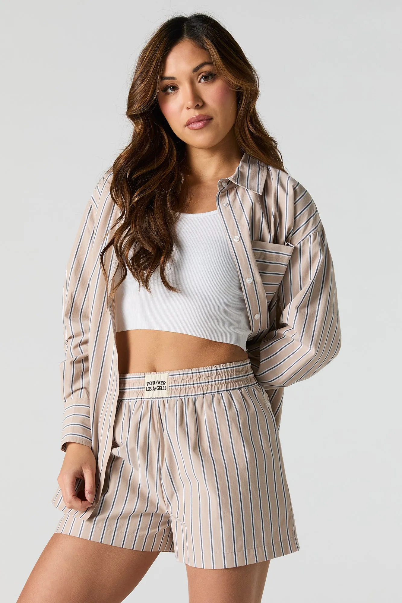 Short en rayé en popeline avec taille coulissante sold by Urban Planet product image thumbnail 5