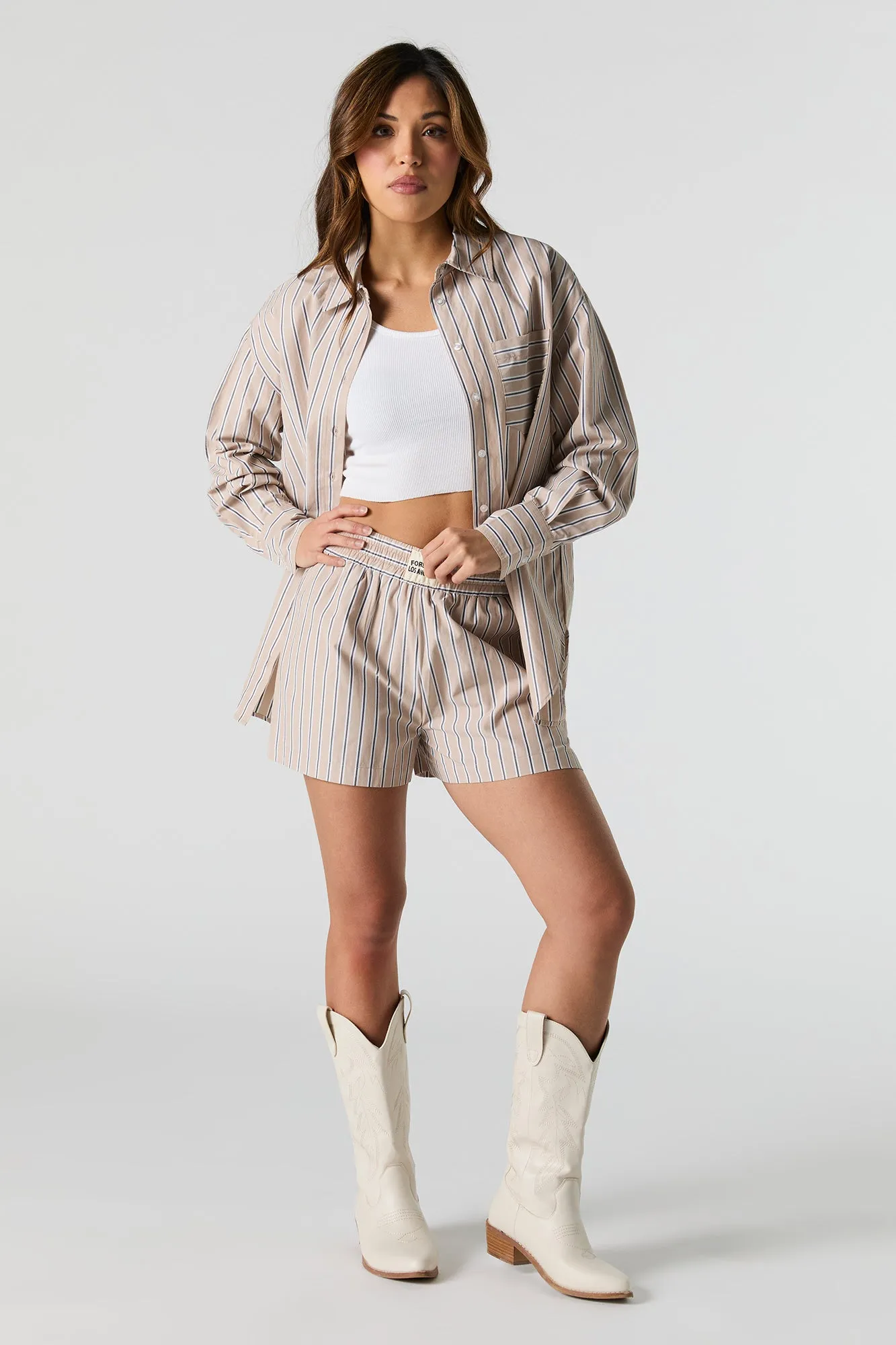 Short en rayé en popeline avec taille coulissante sold by Urban Planet product image thumbnail 3