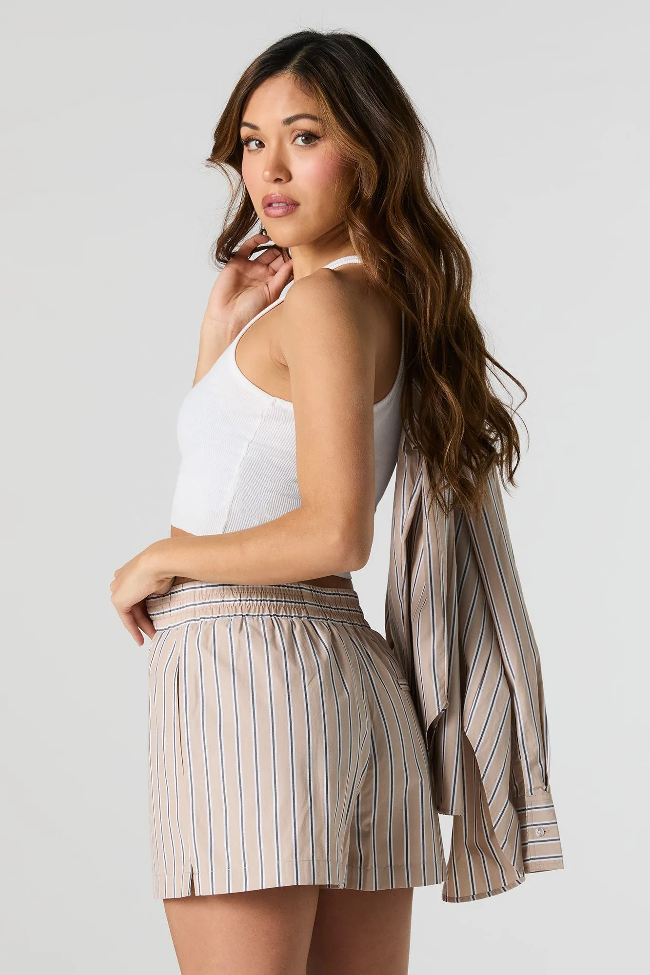 Short en rayé en popeline avec taille coulissante sold by Urban Planet product image thumbnail 2