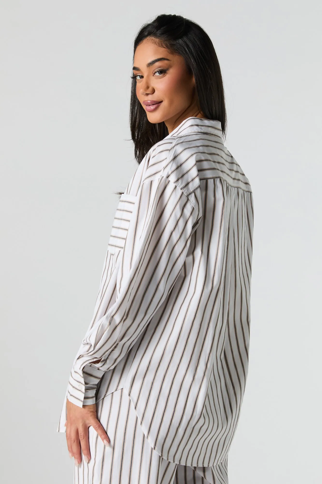 Poplin Striped Button-Up Long Sleeve Top sold by Urban Planet product image thumbnail 5