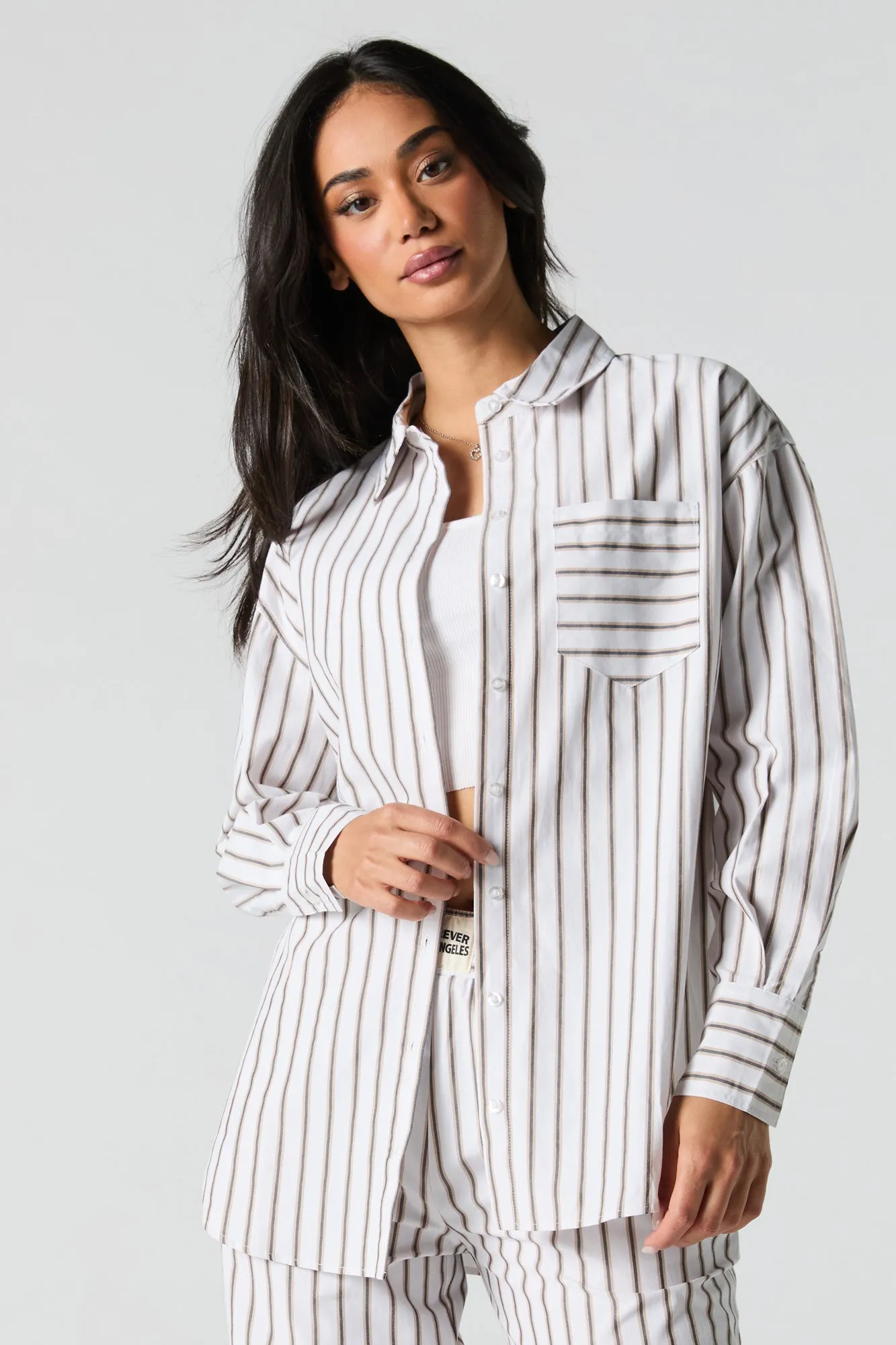 Poplin Striped Button-Up Long Sleeve Top sold by Urban Planet product image thumbnail 4