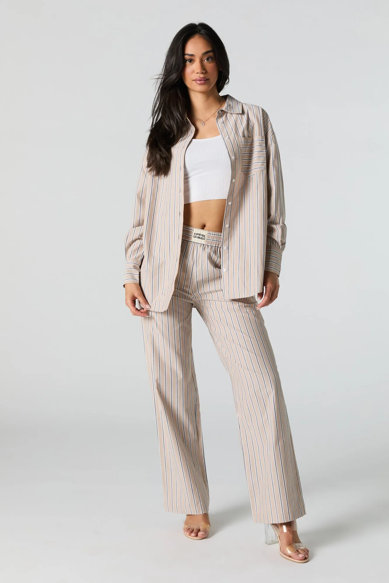 Poplin Striped Button-Up Long Sleeve Top sold by Urban Planet product image thumbnail 3