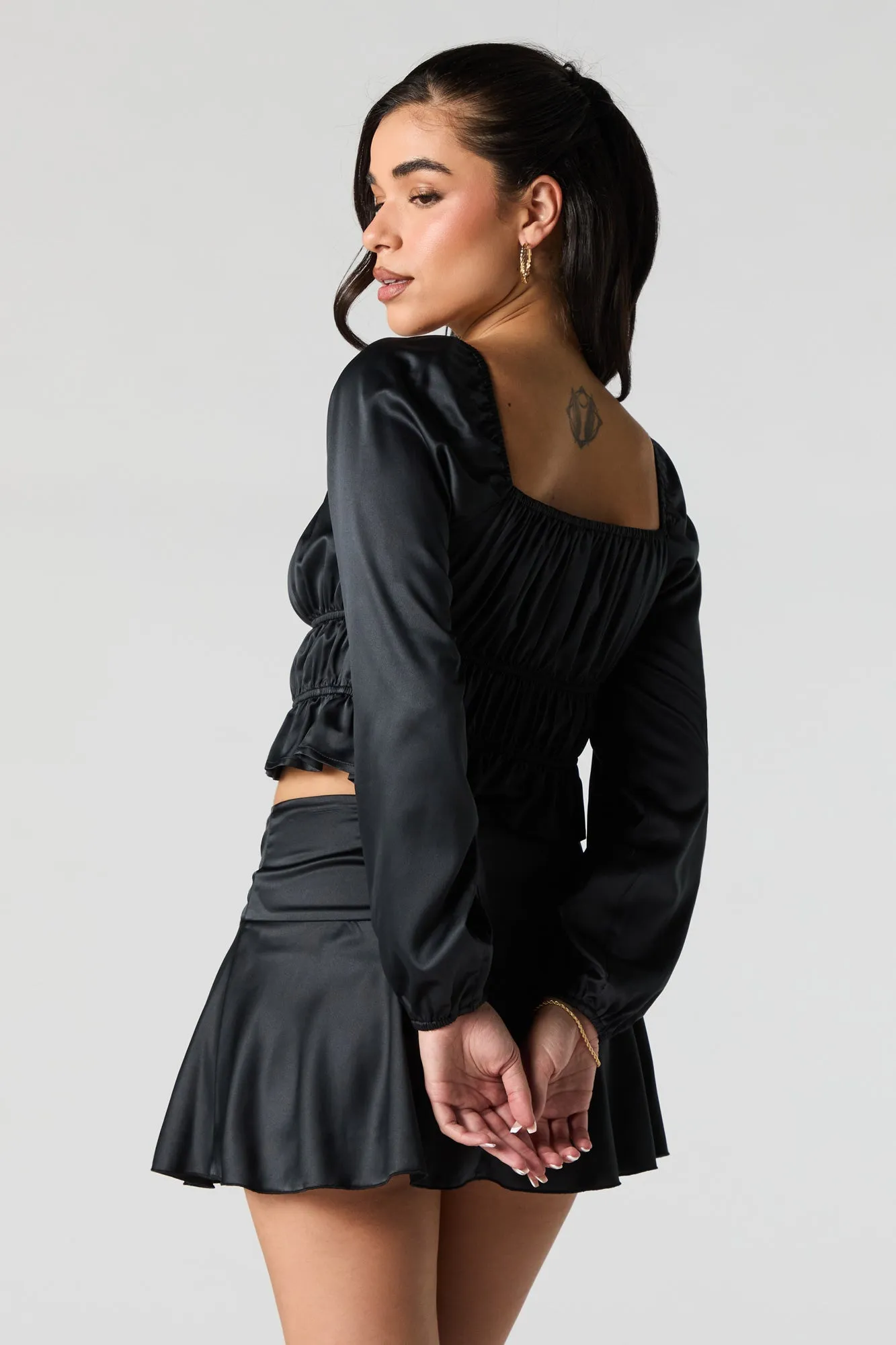 Satin Front Tie Long Sleeve Top sold by Urban Planet product image thumbnail 5