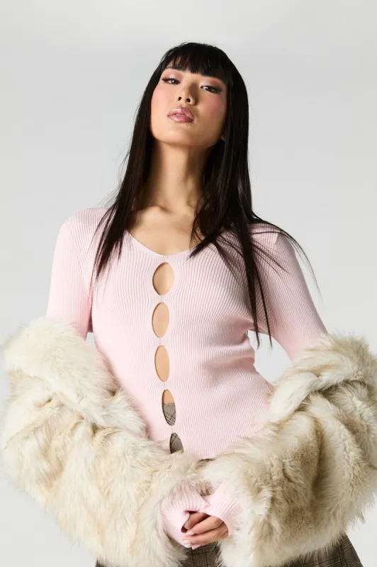 Ribbed Knit Keyhole Sweater sold by Urban Planet