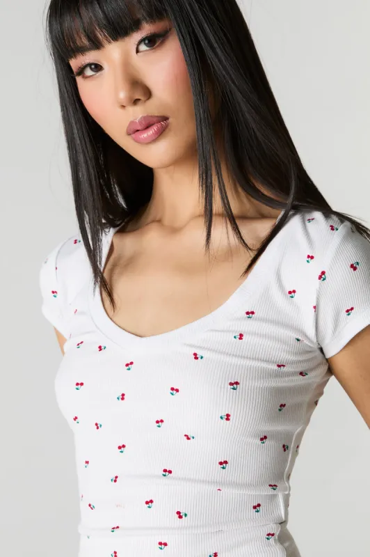 Ribbed V-Neck T-Shirt sold by Urban Planet