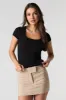Ribbed Scoop Square Neck Short Sleeve Top sold by Urban Planet