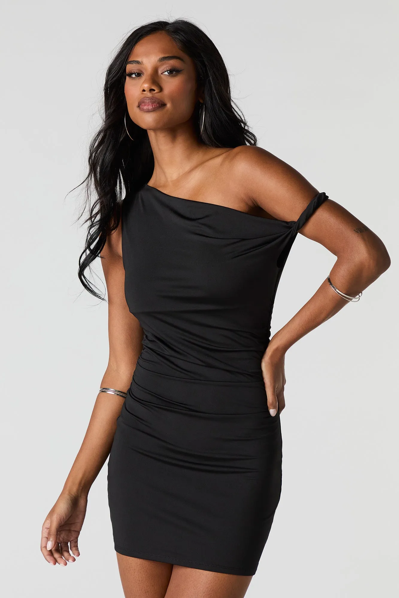 Contour Off Shoulder Ruched Mini Dress sold by Urban Planet product image thumbnail 4