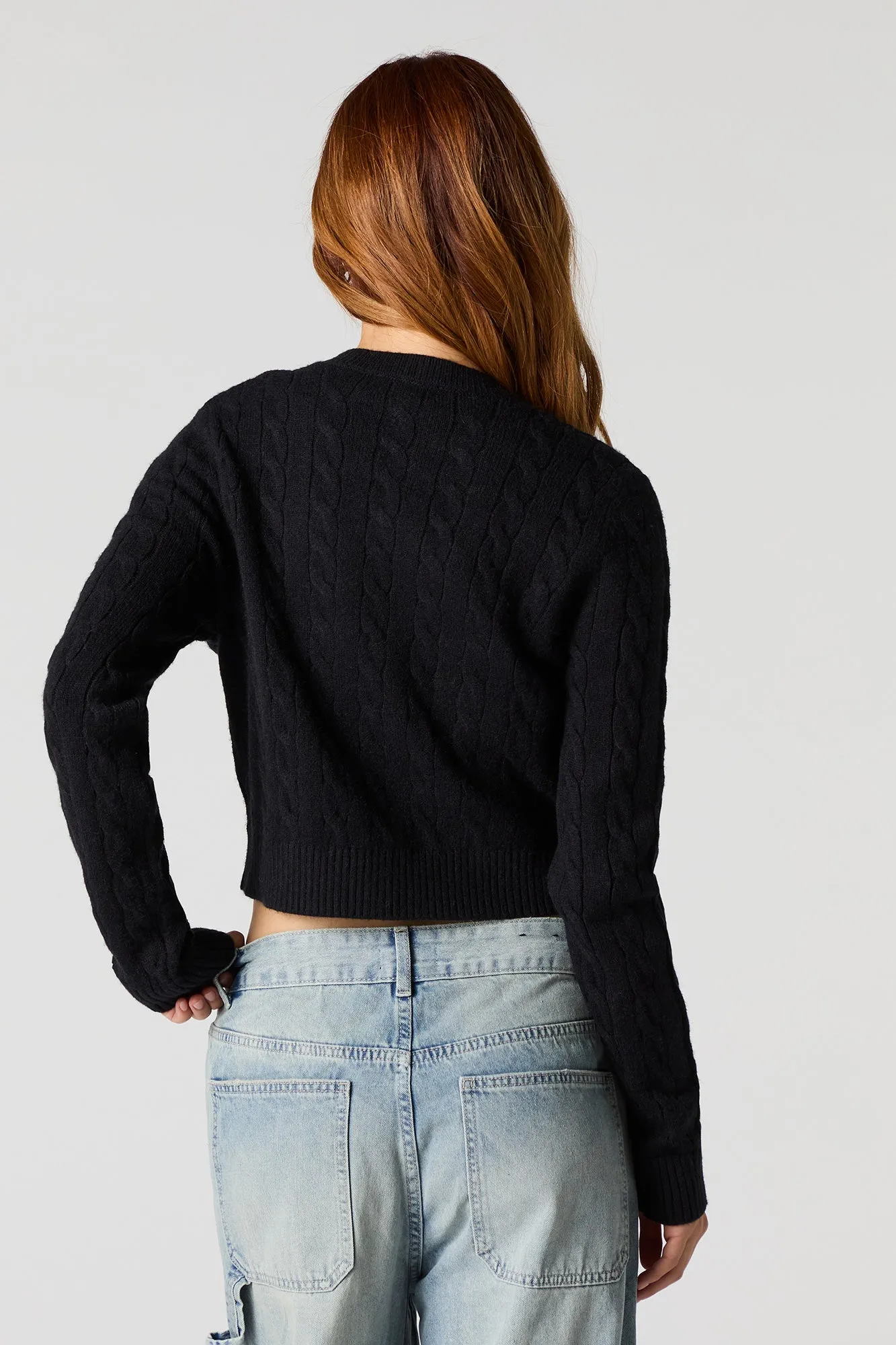 Embroidered Cable Knit Cropped Sweater sold by Urban Planet product image thumbnail 5