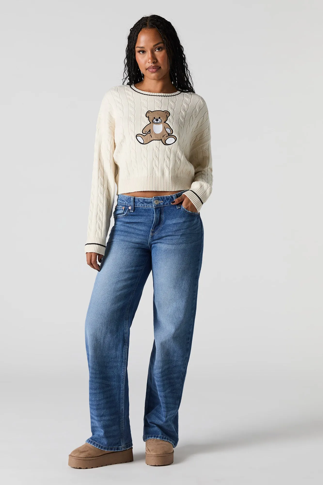 Cable Knit Embroidered Sweater sold by Urban Planet product image thumbnail 3