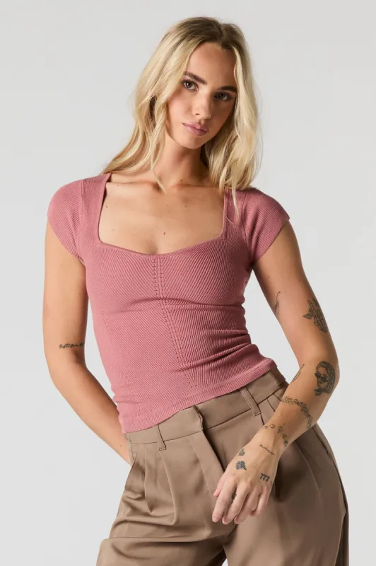 Ribbed Sweetheart Cap Sleeve Top sold by Urban Planet