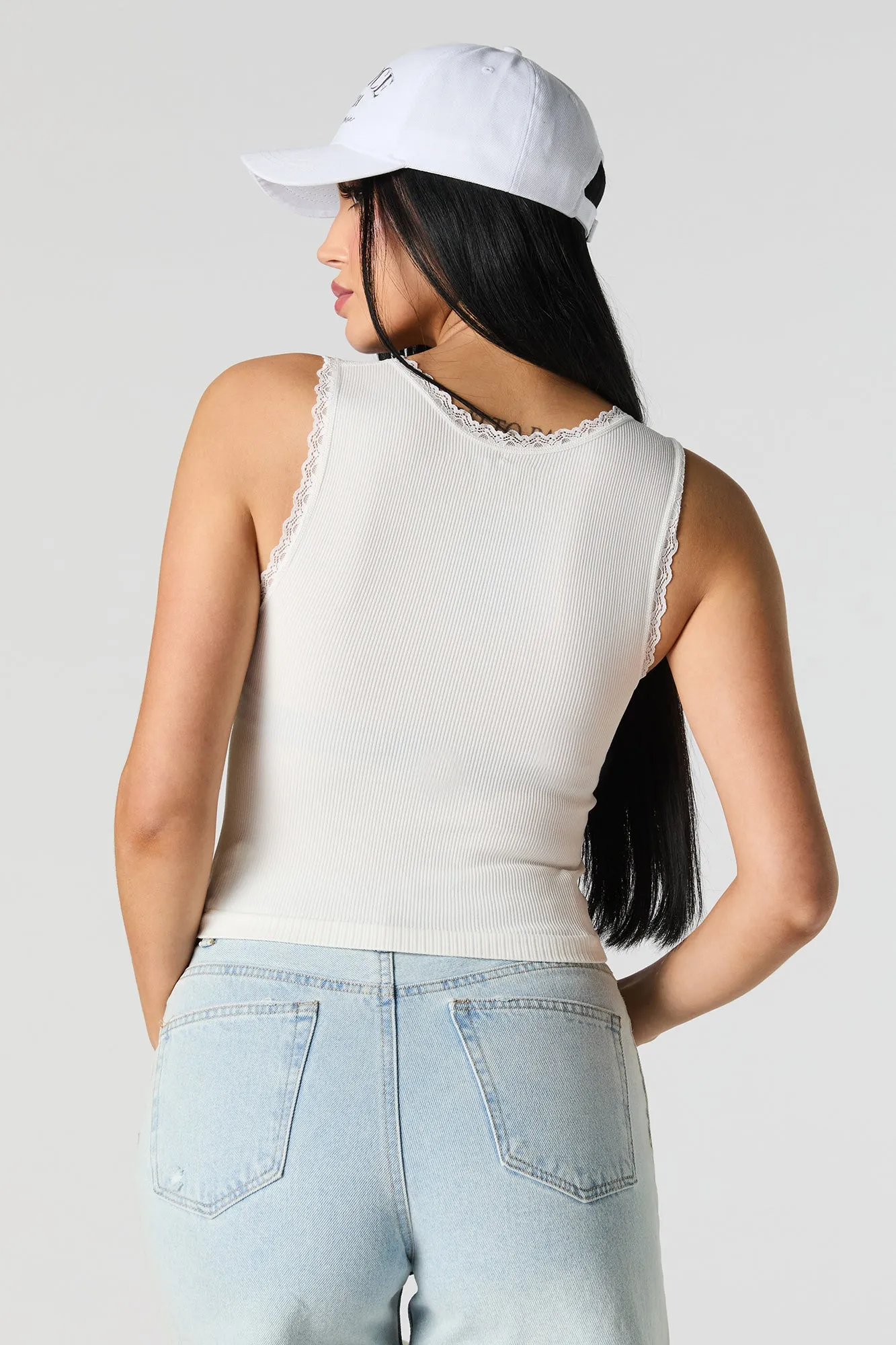Seamless Ribbed Scoop Neck Lace Trim Tank sold by Urban Planet product image thumbnail 5