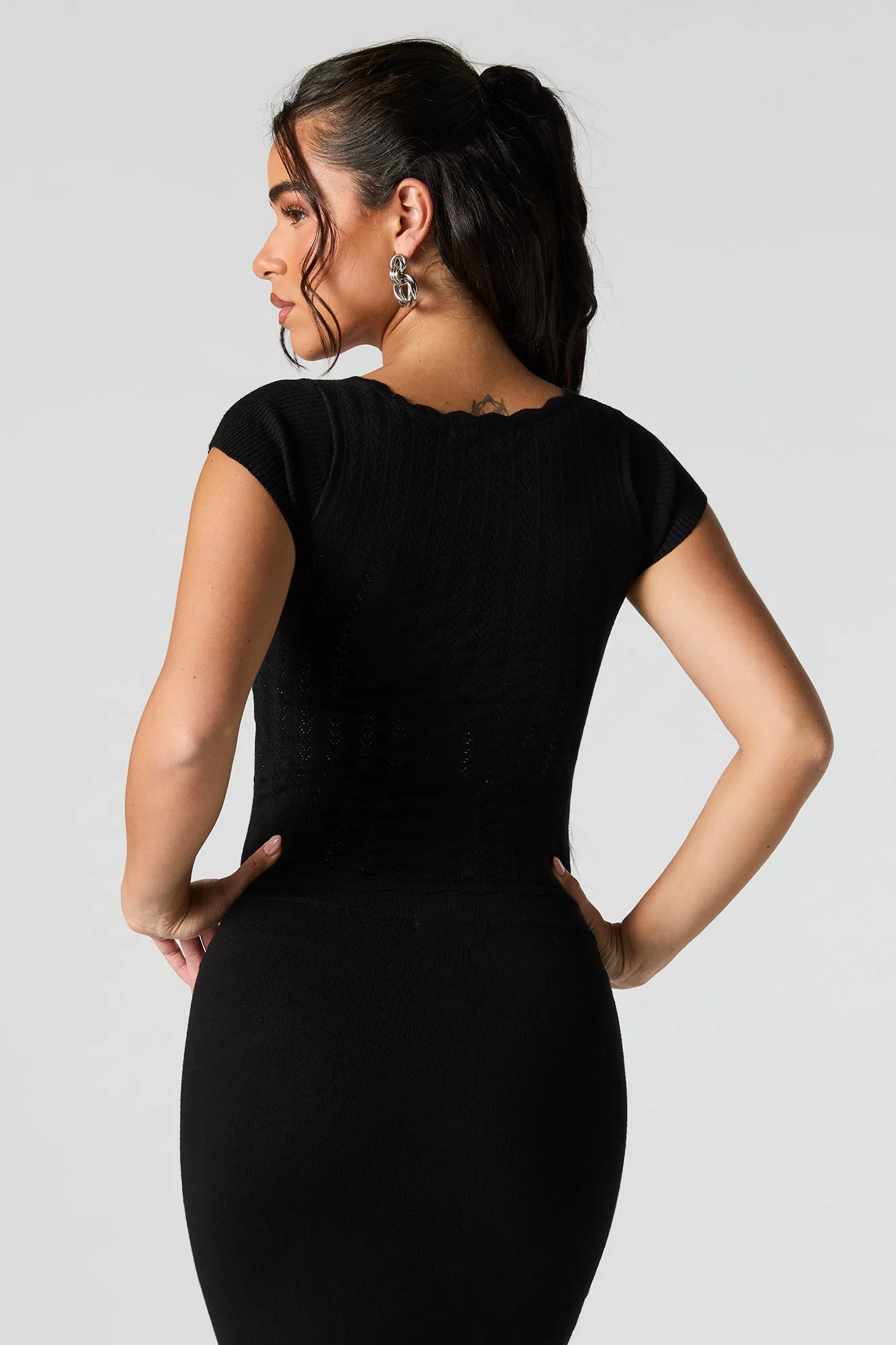 Haut à manches courtes en tricot de pointelle et encolure arrondie sold by Urban Planet product image thumbnail 5