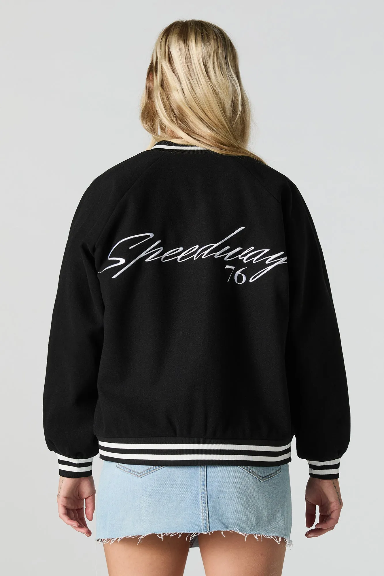 Hotter Than Hell Fleece Varsity Jacket sold by Urban Planet product image thumbnail 5