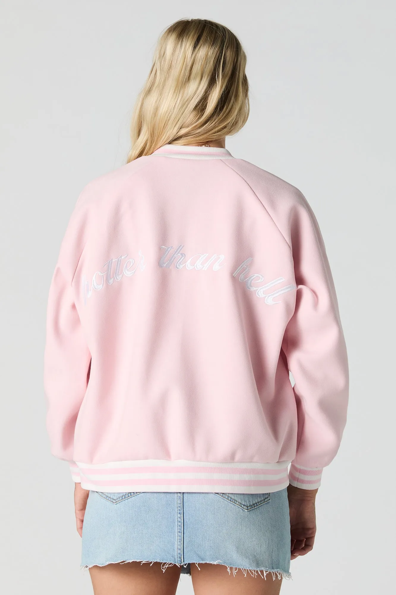 Hotter Than Hell Fleece Varsity Jacket sold by Urban Planet product image thumbnail 4