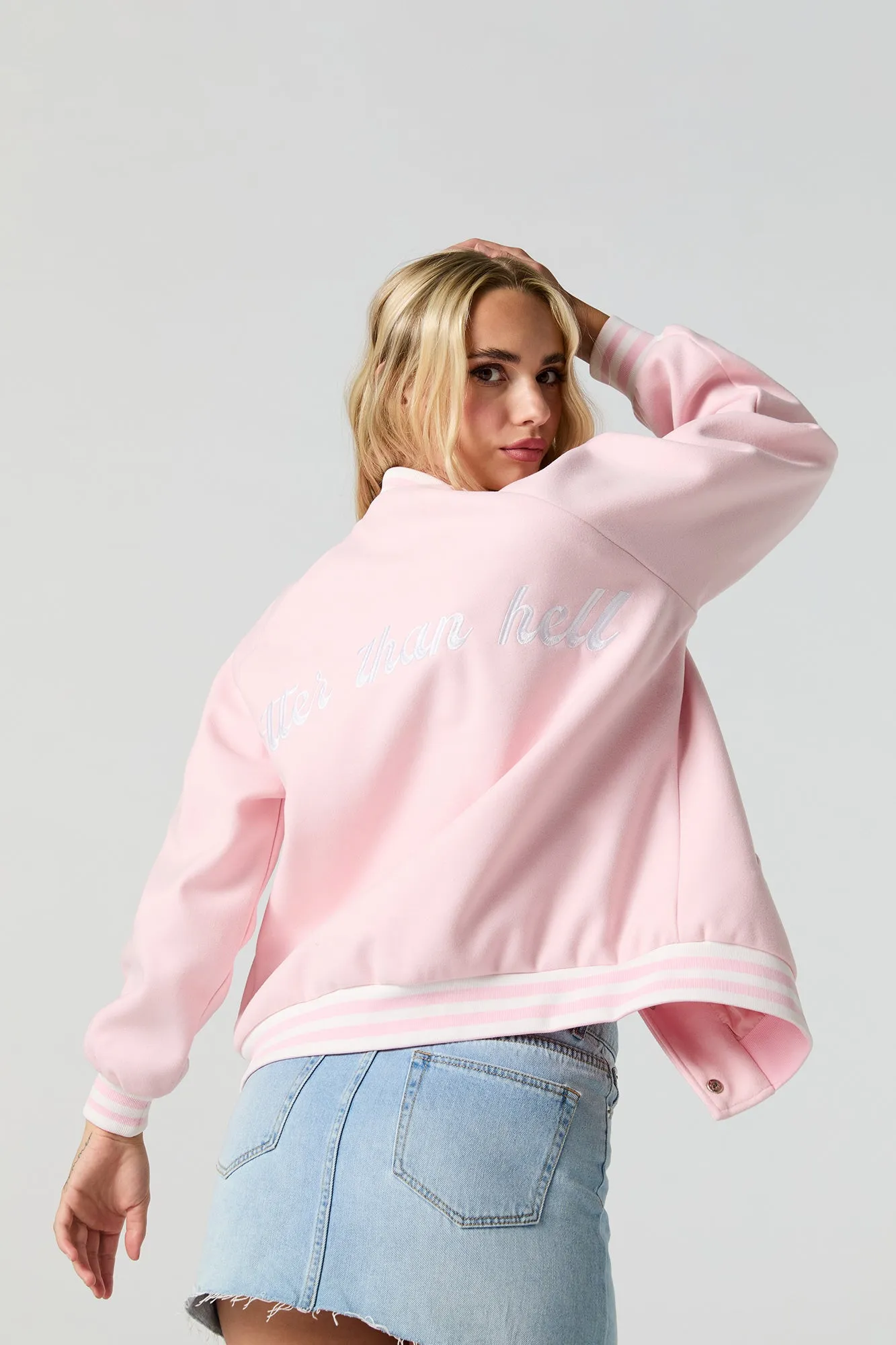 Hotter Than Hell Fleece Varsity Jacket sold by Urban Planet