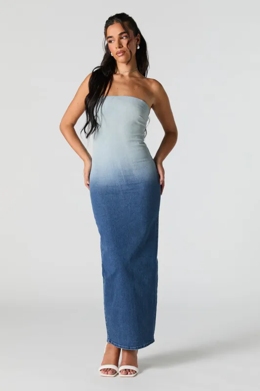 Denim Ombre Strapless Maxi Dress sold by Urban Planet