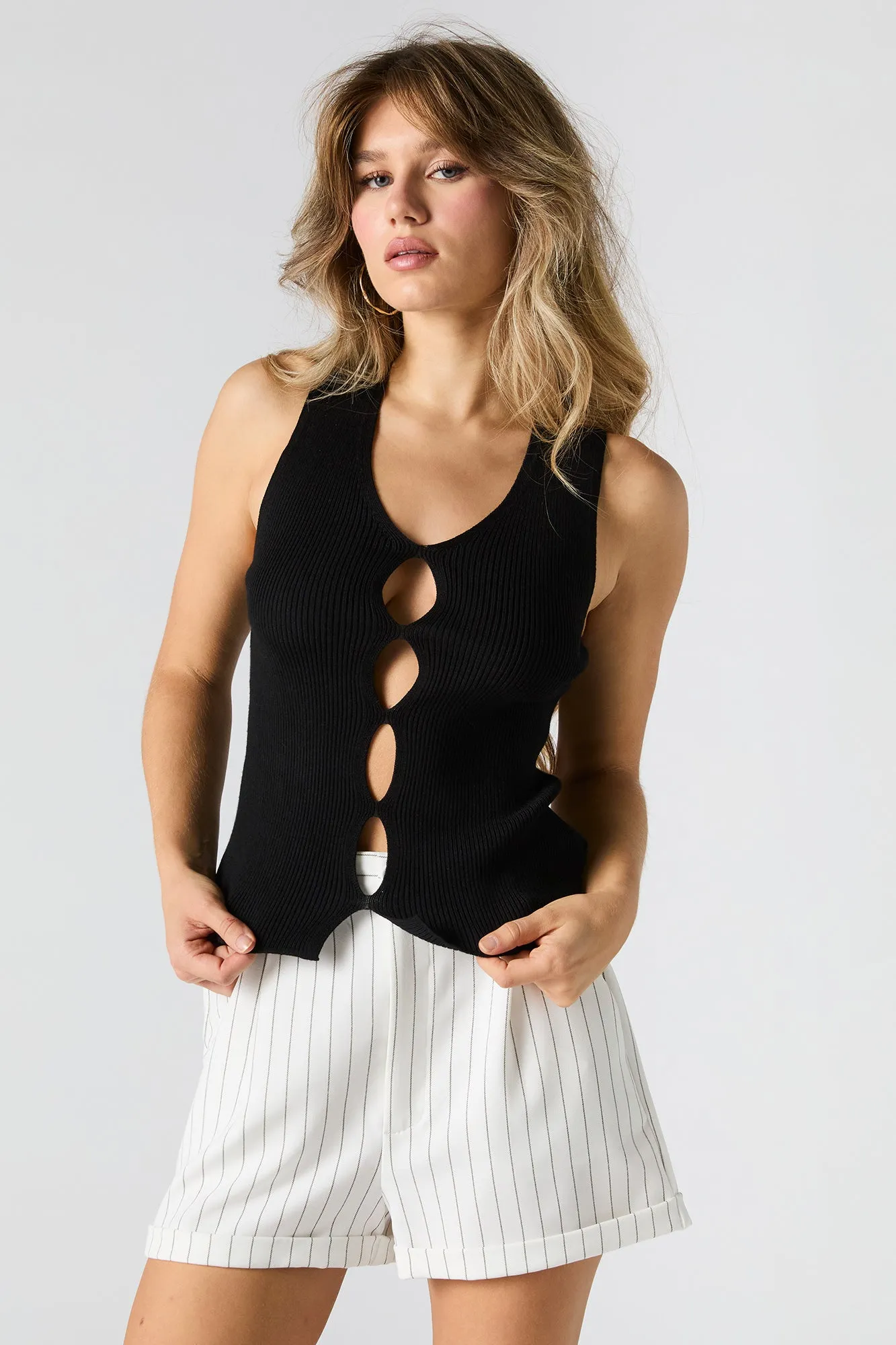 Ribbed Knit Keyhole Cut-Out Tank sold by Urban Planet product image thumbnail 4
