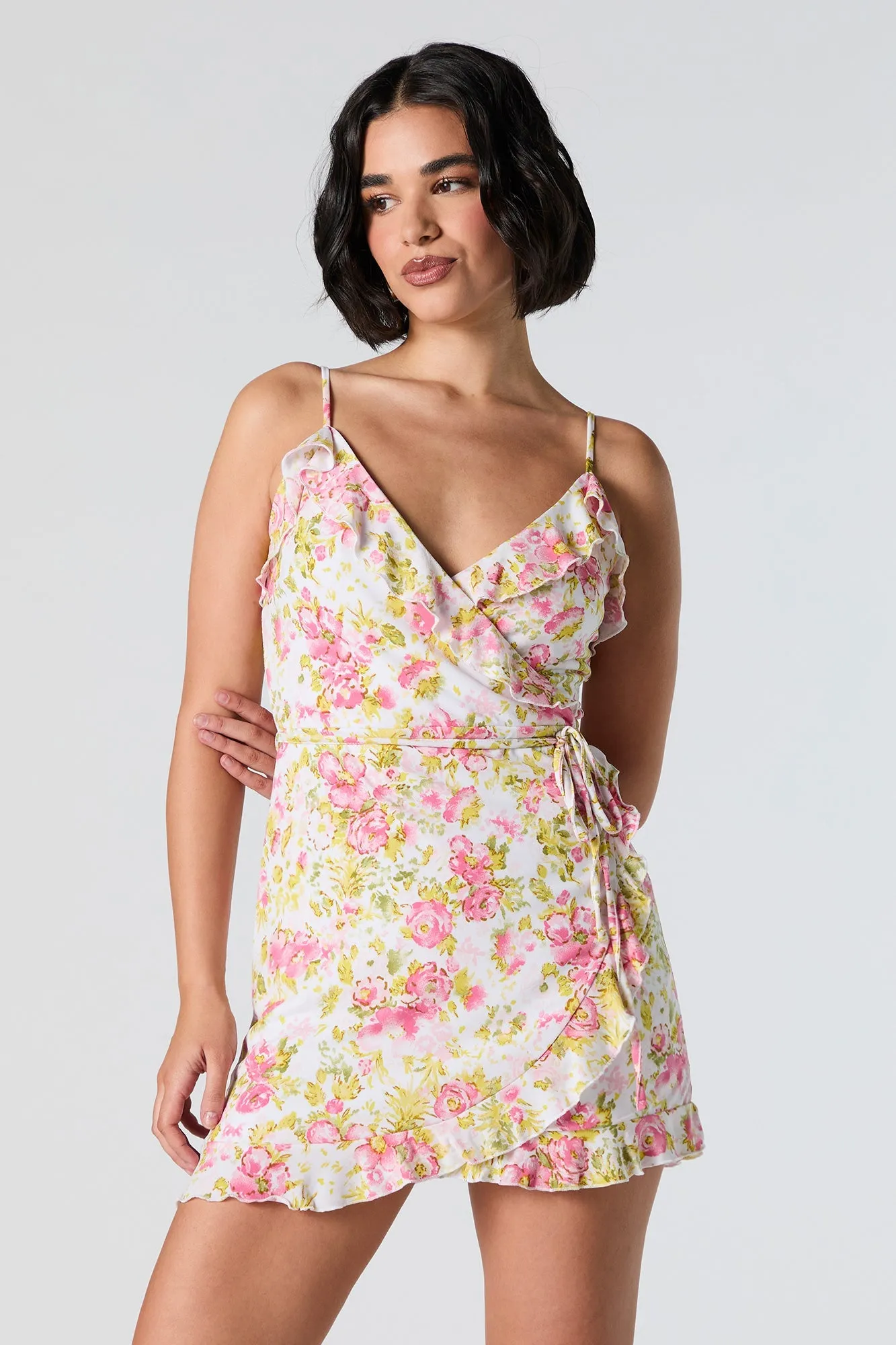 Printed Surplice Ruffle Mini Wrap Dress sold by Urban Planet product image thumbnail 4