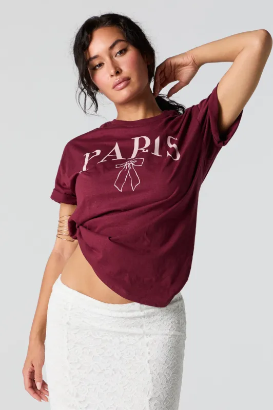 Paris Bow Graphic Boyfriend T-Shirt sold by Urban Planet
