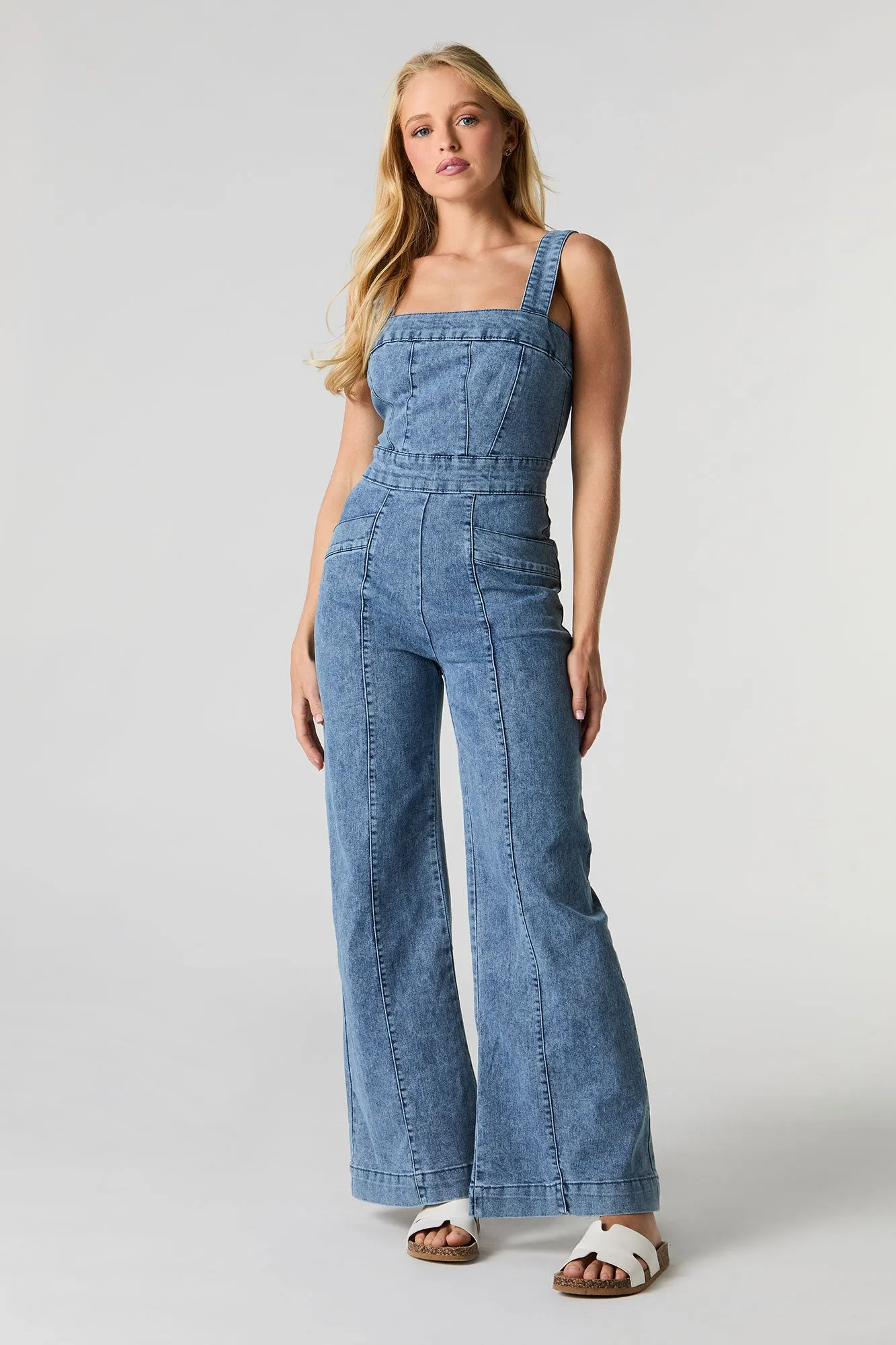 Denim Wide Leg Jumpsuit sold by Urban Planet