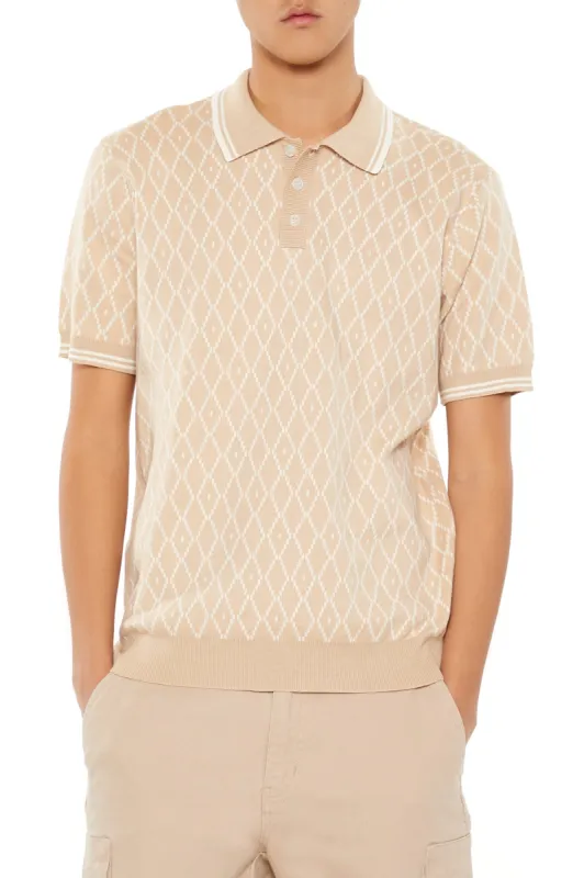 Geometric Knit Polo Top sold by Urban Planet