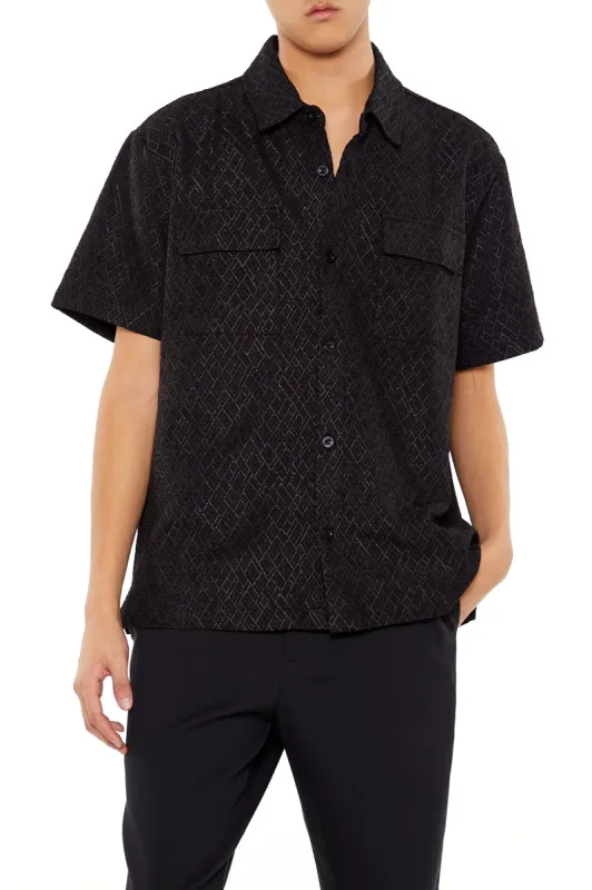 Geo Textured Button-Up Top sold by Urban Planet