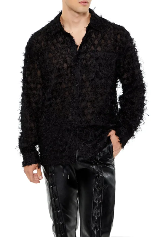 Fuzzy Textured Button-Up Top sold by Urban Planet