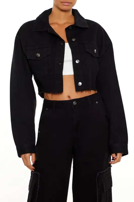 Rhinestone Chain Cropped Denim Jacket sold by Urban Planet