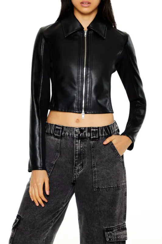 Faux Leather Cropped Moto Jacket sold by Urban Planet